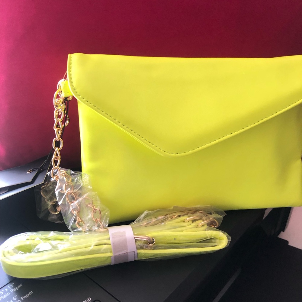 Neon Clutch with Metallic Strap and Envelope Closure